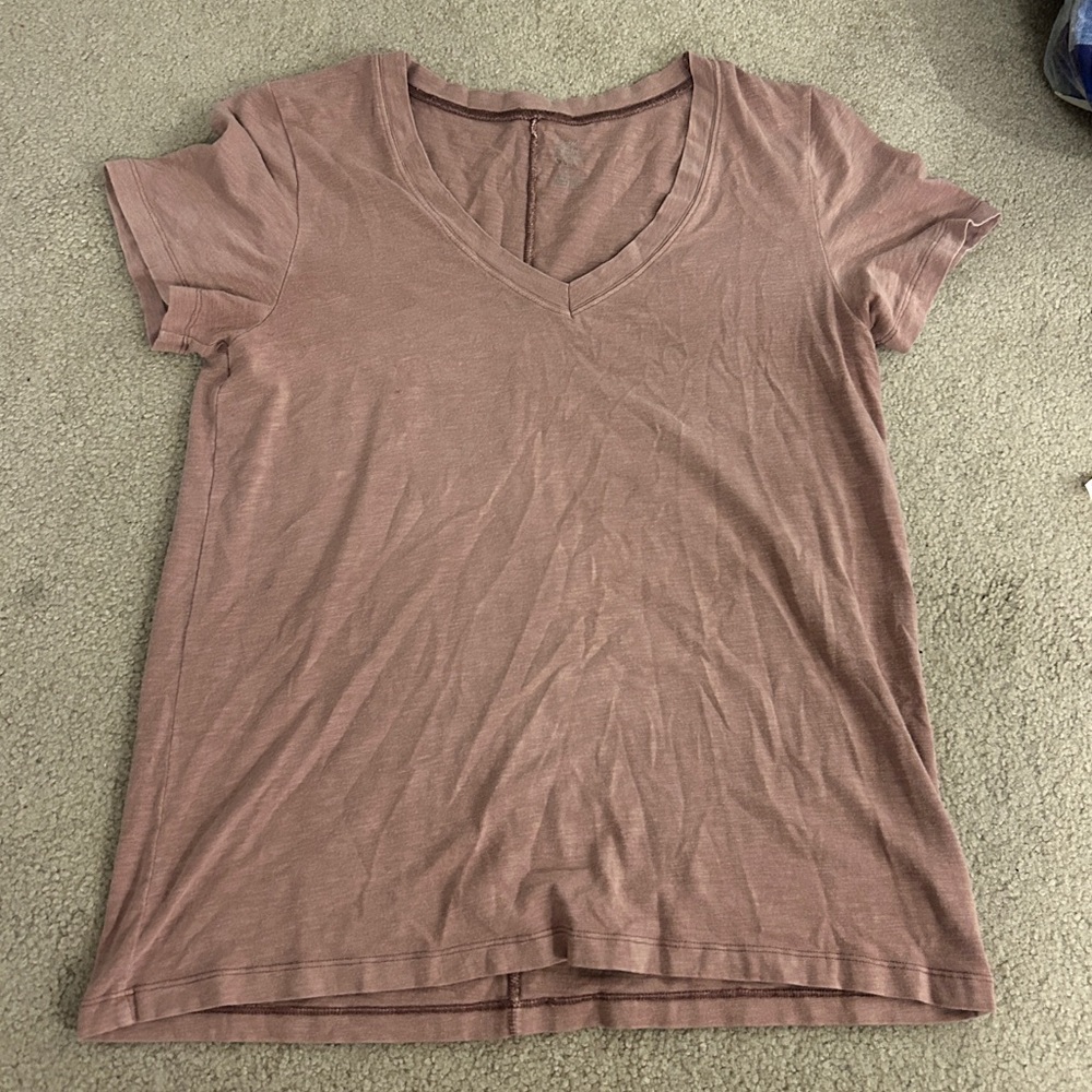 Women's V-Neck Short Sleeve Top - pinkish Brown